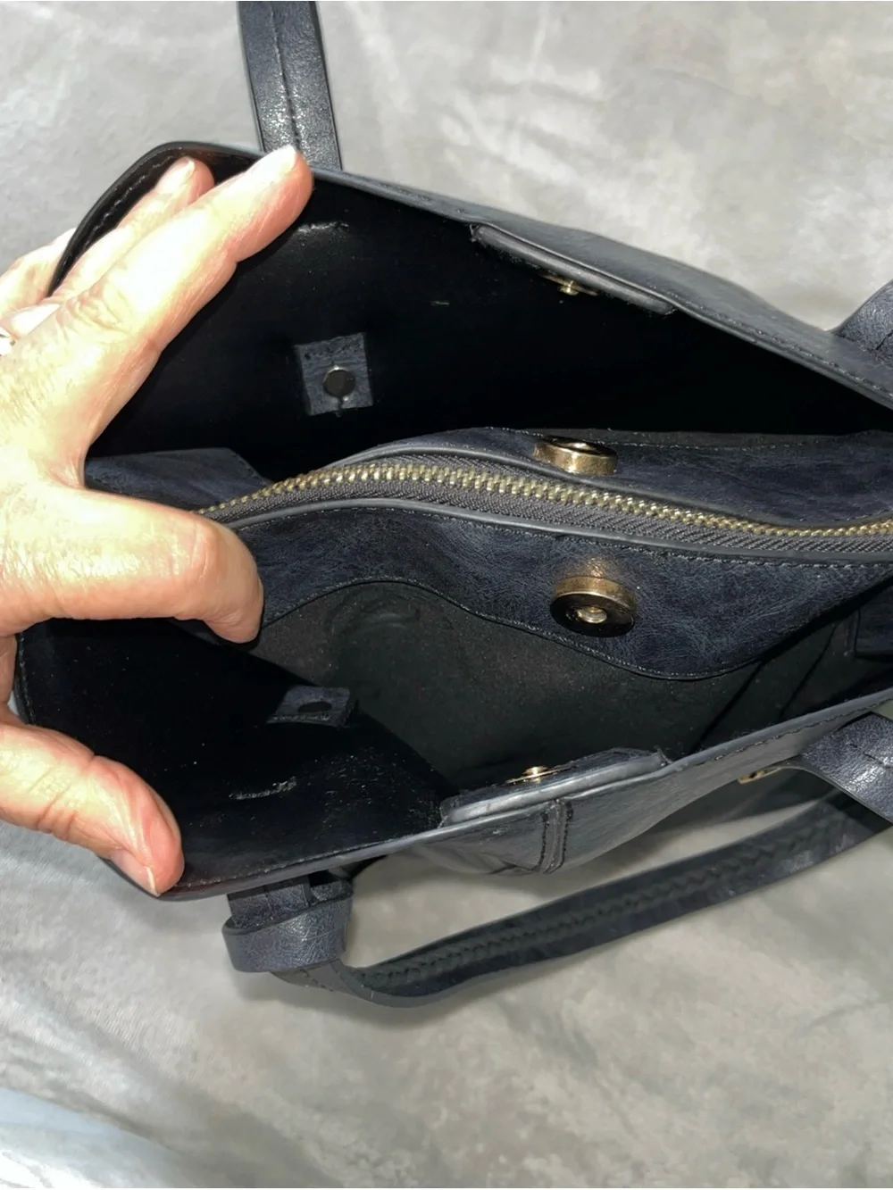 Mellow World Rory Navy Tote Purse Shoulder Bag Vegan Leather Satchel